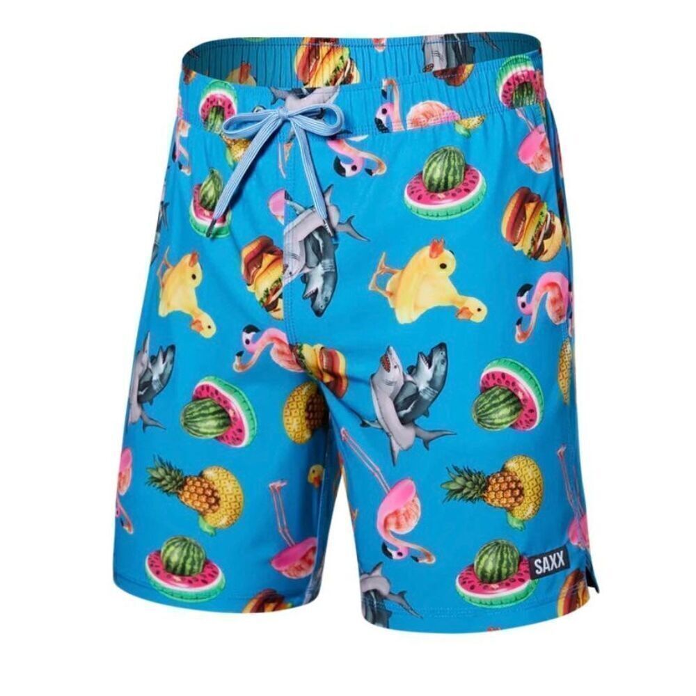 Saxx Oh Buoy 2in1 Volley 7" Swim Shorts Mega Meta Floaties Blue Size Small